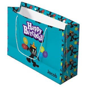 Sacola Para Presentes Grande Balões legal de um aniversário do gato