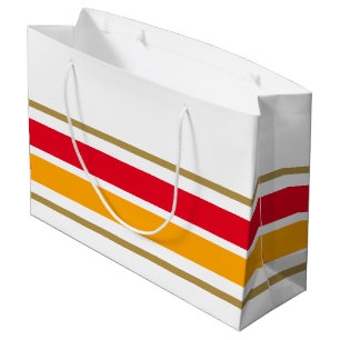 Sacola Para Presentes Grande Bandas Amarelas do Ouro Vermelho Brilhante Em Bran