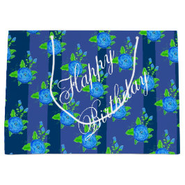 Sacola Para Presentes Grande Bandas Azuis E Rosas