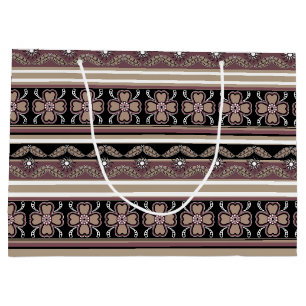 Sacola Para Presentes Grande Bandas de ornamento mexicanas pretas e pretas