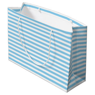 Sacola Para Presentes Grande Bandas Horizontais de Tamanho Médio Branco e Azul
