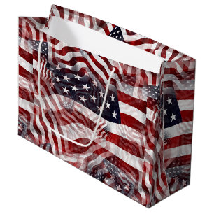 Sacola Para Presentes Grande Bandeira Americana Vermelho Branco Azul Listras Es