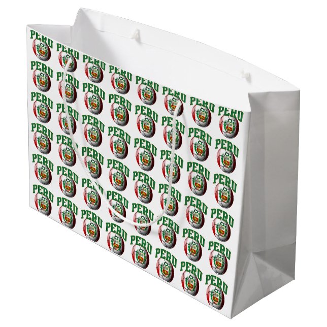 Sacola Para Presentes Grande Bandeira da bola de futebol de Peru (Verso inclinado)
