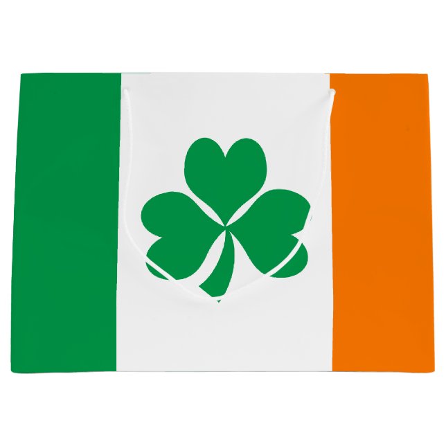 Sacola Para Presentes Grande Bandeira da Irlanda Shamrock (Frente)