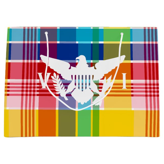 Sacola Para Presentes Grande Bandeira das Ilhas Virgens dos EUA, Madras (Frente)