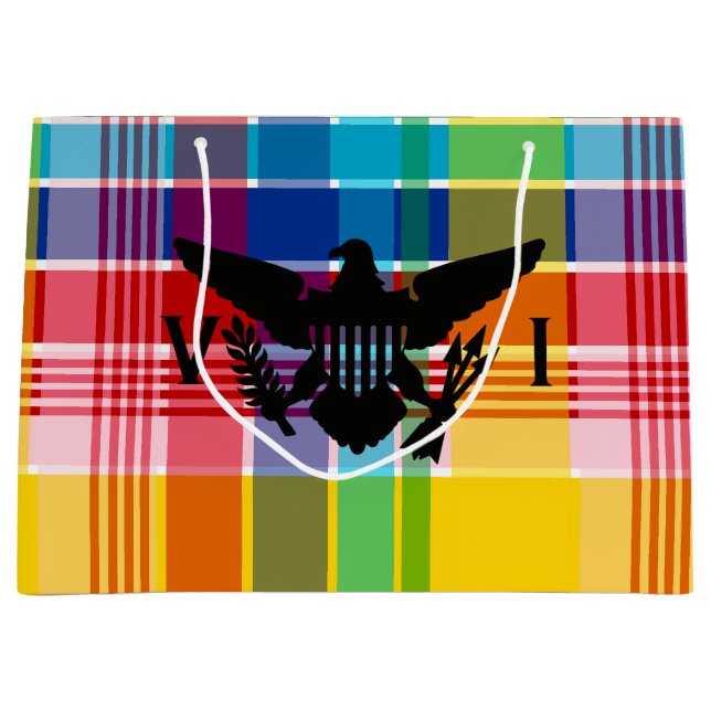 Sacola Para Presentes Grande Bandeira das Ilhas Virgens dos EUA (Negra), Madras (Frente)