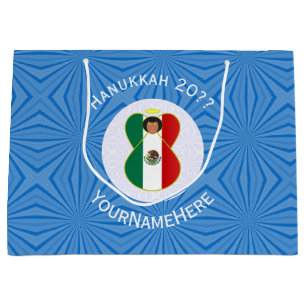 Sacola Para Presentes Grande Bandeira de Hanukkah do Anjo Mexicano Personalizad