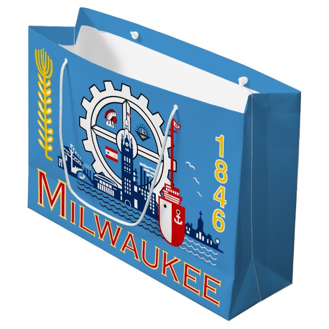 Sacola Para Presentes Grande Bandeira de Milwaukee, Wisconsin Large Gift Bag (Frente inclinada)