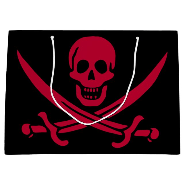 Sacola Para Presentes Grande Bandeira do Crânio e Espadas Pirata do Calico Jack (Frente)