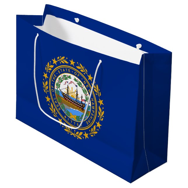 Sacola Para Presentes Grande Bandeira do Estado de New Hampshire (Frente inclinada)
