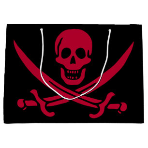 Sacola Para Presentes Grande Bandeira pirata da Caveira Vermelha e Espadas de C