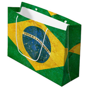 Sacola Para Presentes Grande Bandeira Vintage Grunge Brasil