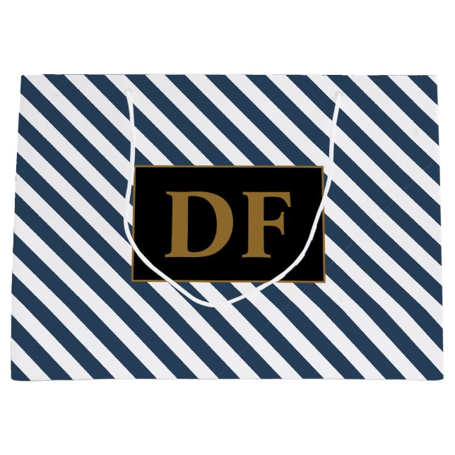 Sacola Para Presentes Grande Banheira de Presente Grande com Faixa Azul/Branco (Frente)