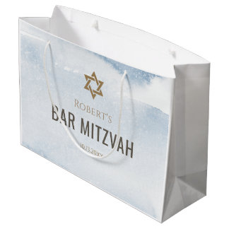 Sacola Para Presentes Grande Bar Mitzvah Azul Poeirento Aquarela