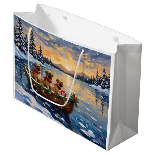 Sacola Para Presentes Grande Barco de Natal do Pequinês Feriado