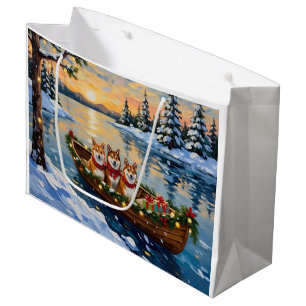 Sacola Para Presentes Grande Barco de Natal do Shiba Inu Férias