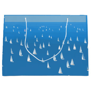Sacola Para Presentes Grande Barcos à vela no mar azul profundo - Barcos à vela