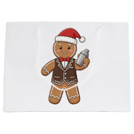 Sacola Para Presentes Grande Barrista de Pão de Mel Natal 2026 Café de Férias
