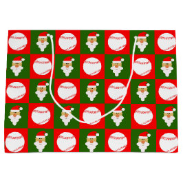 Sacola Para Presentes Grande Baseballs & Santa Clause Beisebol Player Natal