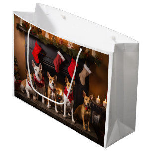 Sacola Para Presentes Grande Basenji pelo Natal da Lareira
