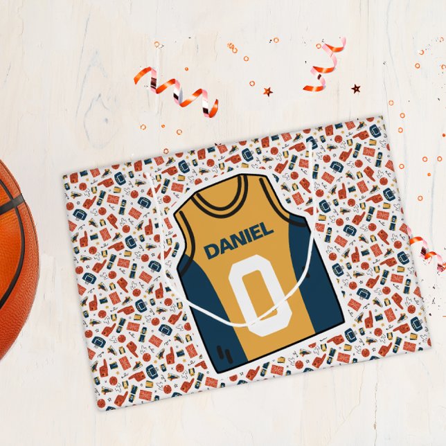 Sacola Para Presentes Grande Basquete de Nome Personalizado (Personalized Basketball Themed Gift Bag)