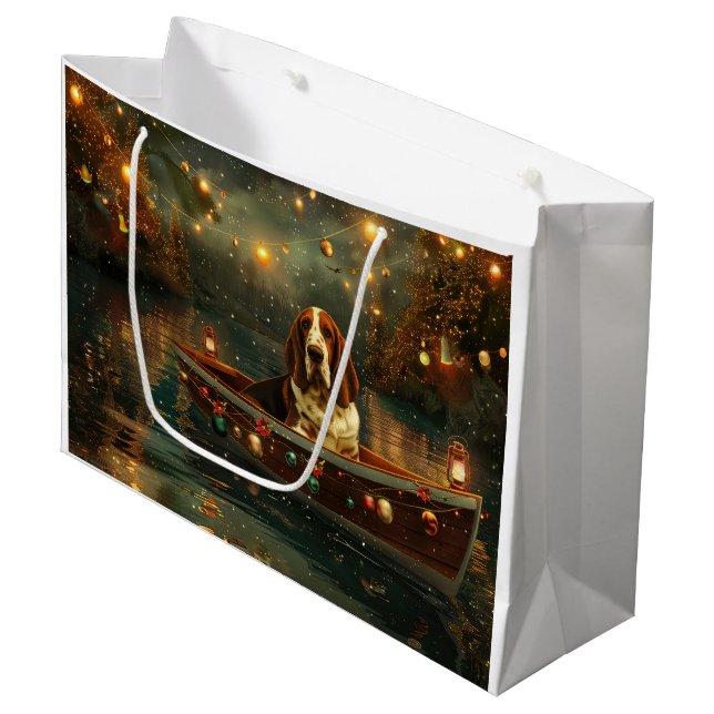 Sacola Para Presentes Grande Basset Hound Christmas Festive Voyage (Frente inclinada)