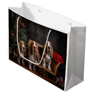 Sacola Para Presentes Grande Basset Hound Snowy Sleigh Decência de Natal