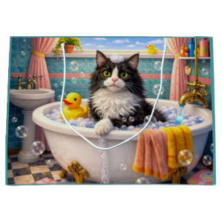 Sacola Para Presentes Grande Bath Time , Cat 