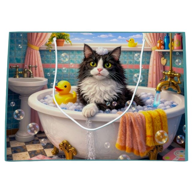 Sacola Para Presentes Grande Bath Time , Cat  (Frente)