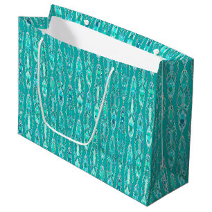 Sacola Para Presentes Grande Batik Tribal - Turquesa e Aquamarine