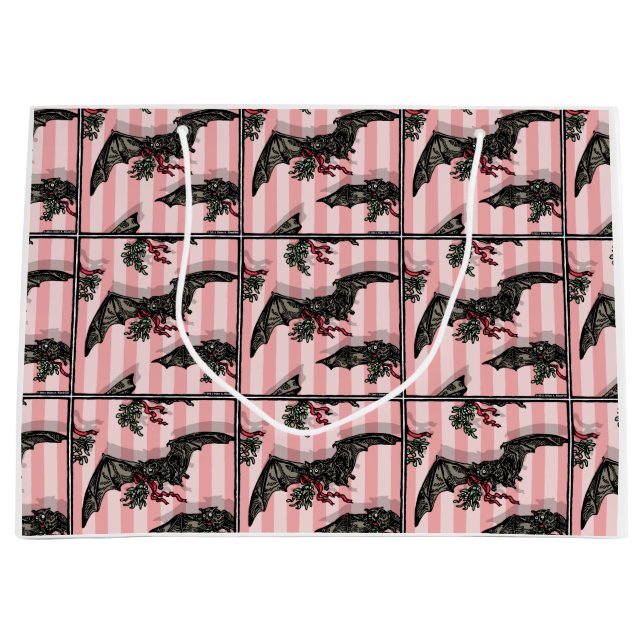 Sacola Para Presentes Grande Bats com Mistletoe - Feriado de Gótico Pop (Frente)