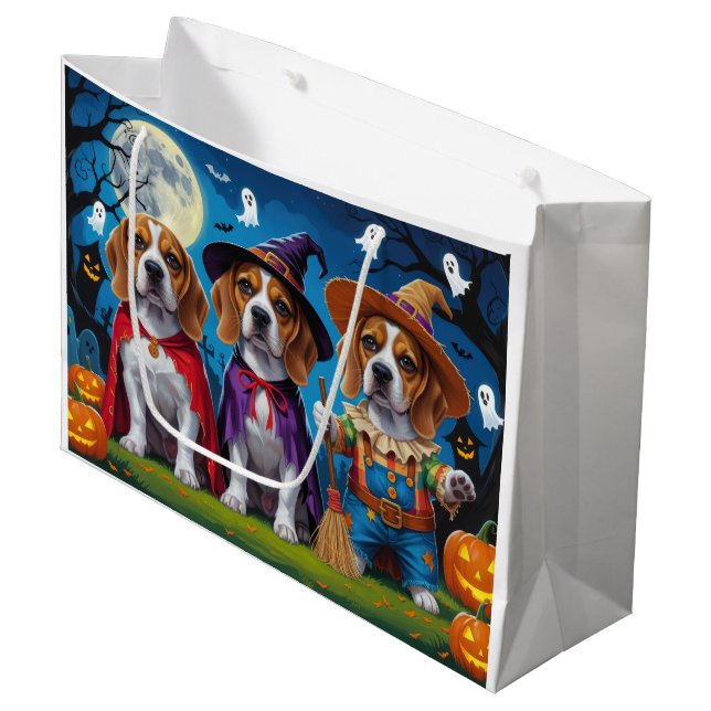 Sacola Para Presentes Grande Beagle Dogs Pumpkin Halloween Engraçado (Frente inclinada)