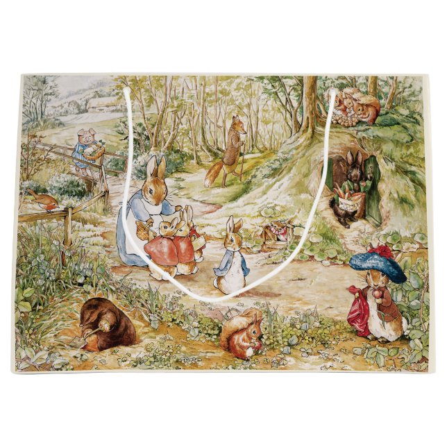 Sacola Para Presentes Grande Beatrix Potter Cute Peter e Amigos (Frente)