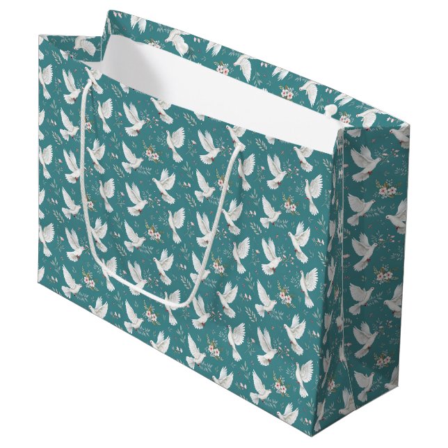 Sacola Para Presentes Grande Beautiful tiled doves wedding  (Frente inclinada)