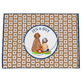 Sacola Para Presentes Grande Bebê-Bebê e Cão-Basebol Chá de fraldas