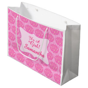 Sacola Para Presentes Grande Bebê de Damasco Rosa é um nome de garota personali