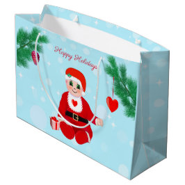 Sacola Para Presentes Grande bebê de Natal, corações e pinheiro