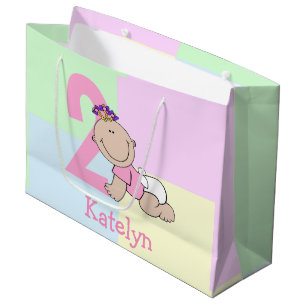 Sacola Para Presentes Grande Bebê Menina de Desenho Animado Fofo - 2º Aniversár
