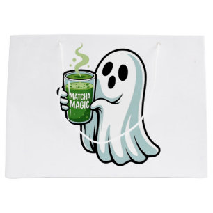 Sacola Para Presentes Grande Bebendo Fantasma do Spookie Halloween Matcha Drink
