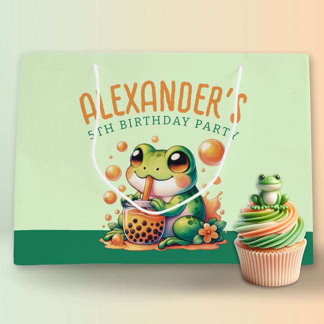 Sacola Para Presentes Grande Bebendo Verde - Laranja Boba (Criador carregado)