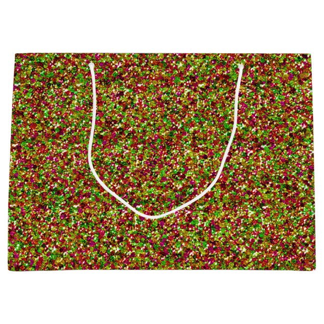 Sacola Para Presentes Grande Bedazzled Sparkles-Pink-Green-GIFT BAG L (Frente)