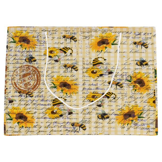 Sacola Para Presentes Grande Bee Gnomo Sunflower (Frente)