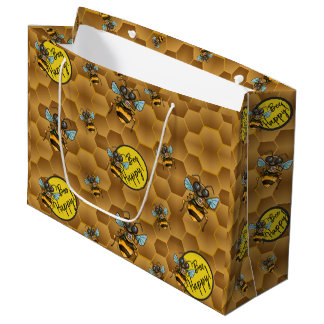 Sacola Para Presentes Grande Bee Happy! Mel Bonito - Grande Saco De Presente