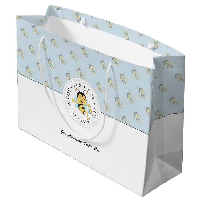 Sacola Para Presentes Grande Bee Incrível Baby Boy | Monograma personalizado (Verso inclinado)