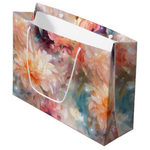 Sacola Para Presentes Grande Bege Laranja Floral Rosa Rubor