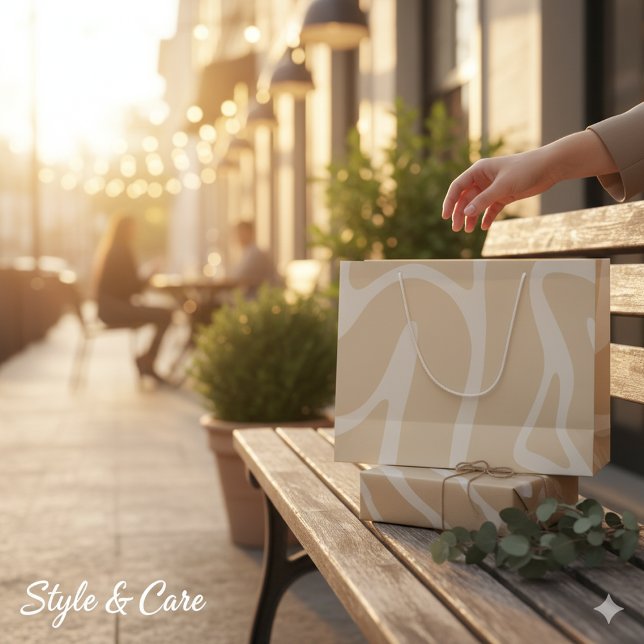 Sacola Para Presentes Grande Beige Cream Simple Organic Pattern (Beige Cream Simple Organic Pattern Large Gift Bag)