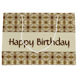 Sacola Para Presentes Grande Beige Dourado E Castanho Escuro Padrão