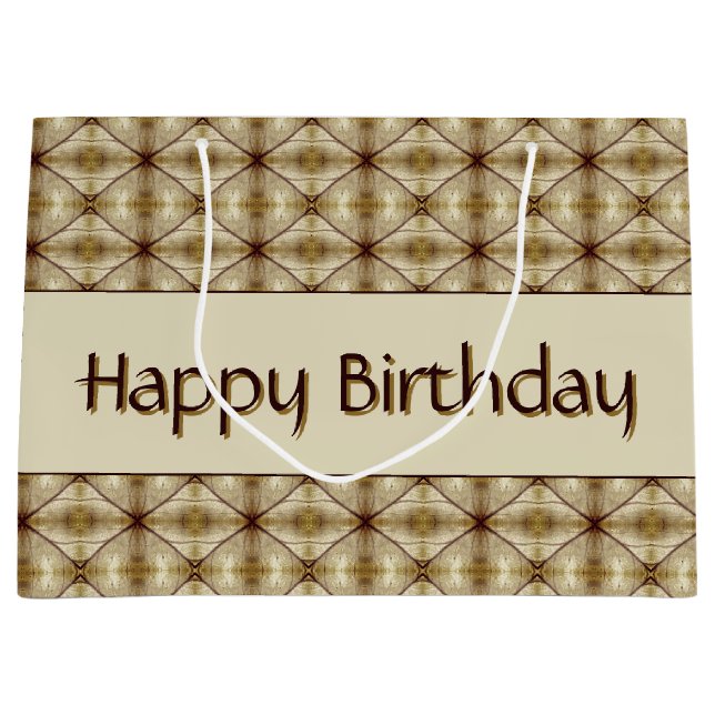 Sacola Para Presentes Grande Beige Dourado E Castanho Escuro Padrão (Frente)