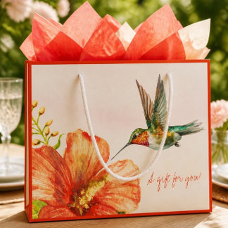 Sacola Para Presentes Grande Beija-flor e Flor de Hibisco 