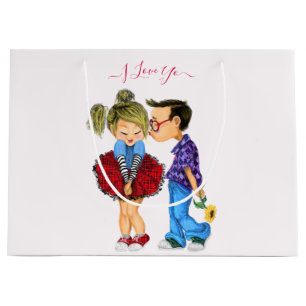 Sacola Para Presentes Grande Beijo - Casal Romântico bonito - Eu Te Amo